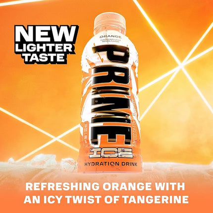 PRIME Hydration ICE ORANGE, Sports Drinks, Electrolyte Enhanced for Ultimate Hydration, 250mg BCAAs, B Vitamins, Antioxidants, Low Sugar, 16.9 Fl Oz, 12 Pack