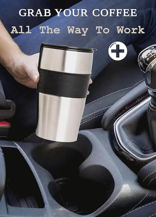 Mixpresso Black Personal Single Serve Coffee Maker with 14oz Travel Mug, Drip Small Coffee Maker with Auto Shut Off, Reusable Filter, Works with Ground Coffee Only – Not for K-Cup Pods