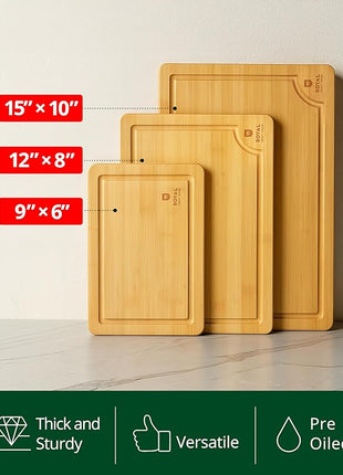 ROYAL CRAFT WOOD Wooden Cutting Boards for Kitchen Meal Prep & Serving - Premium Bamboo Wood Serving Board Set with Deep Juice Groove Side Handles - Charcuterie & Chopping Butcher Block for Meat