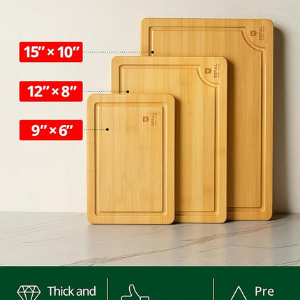 ROYAL CRAFT WOOD Wooden Cutting Boards for Kitchen Meal Prep & Serving - Premium Bamboo Wood Serving Board Set with Deep Juice Groove Side Handles - Charcuterie & Chopping Butcher Block for Meat