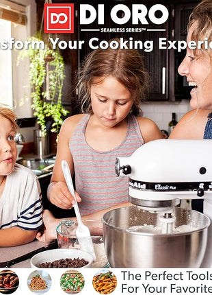 DI ORO Silicone Spoons for Cooking - Large Kitchen Utensils for Mixing, Serving, & Stirring - 600F Heat-Resistant Non Stick - Big Solid & Slotted Basting Spoons - Dishwasher Safe (2pc, Stone)