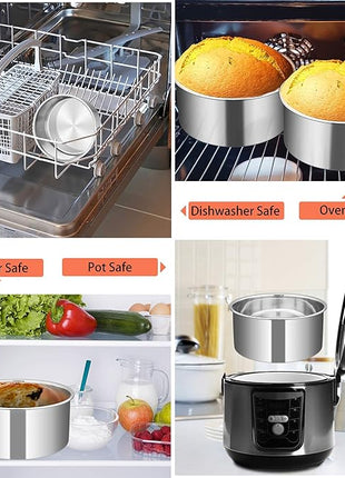 TeamFar 6 Inch Cake Pan, 6” x 3” Deep Round Cake Pan Tier Baking Pans Set Stainless Steel, For Baking Steaming Serving, Healthy & Toxic Free, Deep & Straight Size, Oven & Dishwasher Safe - Set of 4