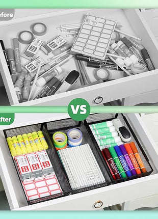 ihomecooker Mesh Tray Silverware Drawer Organizer, Utensil Cutlery Tray Office Supplies with Interlocking Arm Drawer Dividers Organizer for Flatware, Knives,Home,Office, School,Bedroom 12X6'' Black