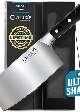 Cutluxe Cleaver Knife - 7" Meat Cleaver, Butcher Knife for Meat Cutting – German Steel Blade, Full Tang, Ergonomic Handle Design – Artisan Series