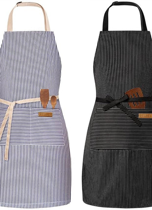 2 Pack Adjustable Bib Apron with 2 Pockets Chef Cooking Kitchen Restaurant Aprons for Women Men