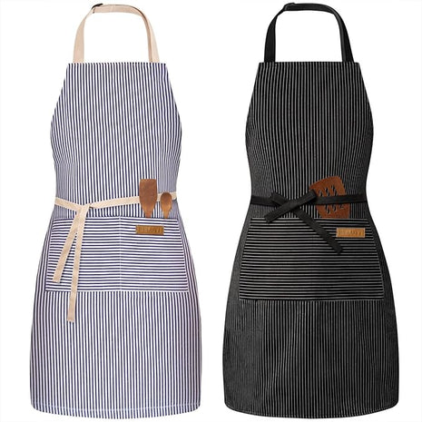 2 Pack Adjustable Bib Apron with 2 Pockets Chef Cooking Kitchen Restaurant Aprons for Women Men