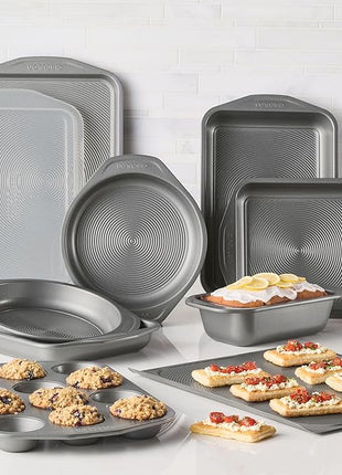 Circulon Total Nonstick Bakeware Set with Nonstick Bread Pan, Cookie Sheet, Baking Pan, Baking Sheet, Cake Pan and Muffin/Cupcake Pan - 10 Piece, Gray