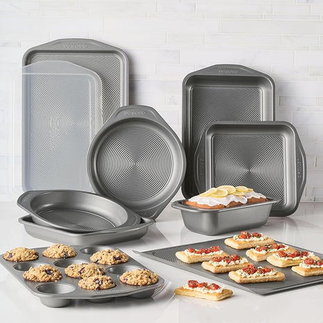 Circulon Total Nonstick Bakeware Set with Nonstick Bread Pan, Cookie Sheet, Baking Pan, Baking Sheet, Cake Pan and Muffin/Cupcake Pan - 10 Piece, Gray