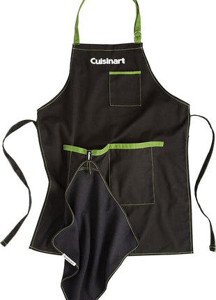 Cuisinart CFA-156 BBQ Apron and Magnetic Towel Set, Adjustable Grill Apron with Large Front Pockets