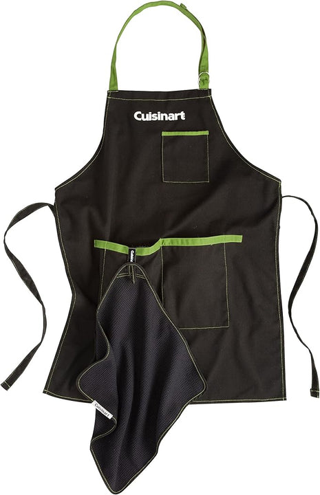 Cuisinart CFA-156 BBQ Apron and Magnetic Towel Set, Adjustable Grill Apron with Large Front Pockets