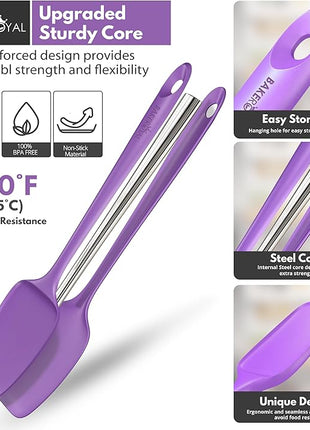 Silicone Spatula Set - 4-Piece Rubber Spatulas Silicone Heat Resistant 600°F for Everyday Task - Seamless Design Kitchen Spatulas for Nonstick Cookware - Purple