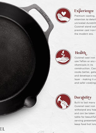 Cast Iron Skillet with Glass Lid - 12"-Inch Dual Handle Frying Pan + Pan Scraper + Silicone Handle Holder Covers - Preseasoned Oven Safe Cookware - Indoor/Outdoor Use - Grill, Stovetop, Induction Safe