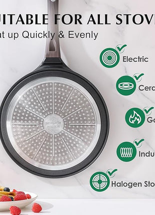 SENSARTE Nonstick Crepe Pan, Swiss Granite Coating Dosa Pan Pancake Flat Skillet Tawa Griddle 10-Inch with Stay-Cool Handle, Induction Compatible (Black)