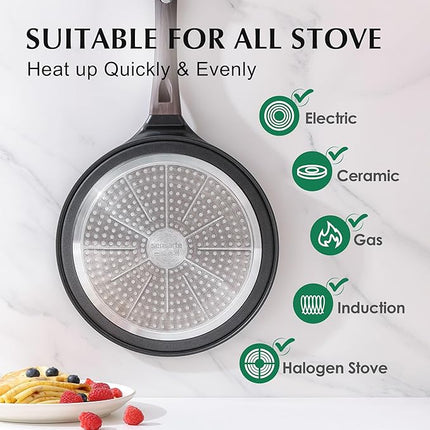 SENSARTE Nonstick Crepe Pan, Swiss Granite Coating Dosa Pan Pancake Flat Skillet Tawa Griddle 12-Inch with Stay-Cool Handle, Induction Compatible (Black)