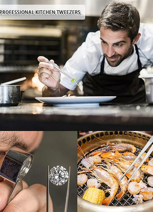 Set of 3 Kitchen Tweezers Fine Tweezer Tongs, MSY BIGSUNNY Stainless Steel Food Tweezers, Precision Serrated Tips Food Tongs (8.5" 10" and 12")