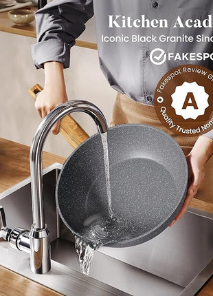Kitchen Academy Granite Nonstick Cookware Set - 17 Piece Gray Cooking Pans Set, Induction Pots and Pans Set Non Stick, PFOA & PFOS Free.