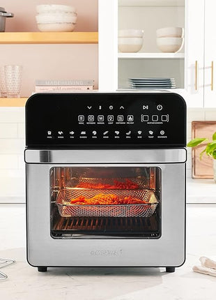 GoWISE USA 14.7-Quart Air Fryer Grill with Dual Heating Elements & Oven with Rotisserie, Dehydrator, Preheat and Broil Functions + 11 Accessories with 2 Recipe Books (Stainless Steel/Black), Ultimate