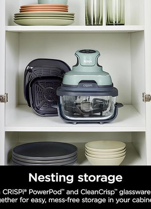 Ninja Crispi Air Fryer, Microwave, Freezer & Dishwasher Safe, Non Toxic Glass Portable Cooking System, 4 QT & 6 Cup Glass Containers with Storage Lids, Easy Meals, Air Fry, Bake, Green, FN101SG