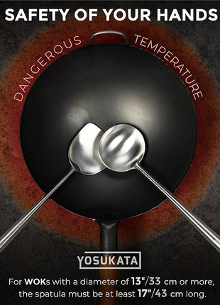 YOSUKATA 17’’ Wok Spatula and Ladle - Set of 2 Heat-Resistant Wok Tools - Universal Wok Ladle and Spatula - High-Grade 304 Stainless Steel Cooking Utensils and Wok Accessories - Solid Wok Utensils