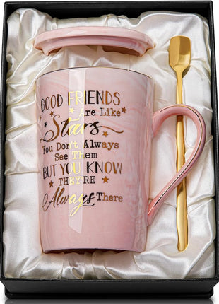 Best Friend Birthday Gifts for Women, Friendship Gifts for Women, Unique Birthday Gift Ideas for Her, Friends Female, Besties, BFF Ceramic Marble Coffee Mug Gift Box Printed Gold 14 oz