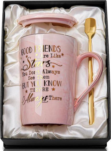 Best Friend Birthday Gifts for Women, Friendship Gifts for Women, Unique Birthday Gift Ideas for Her, Friends Female, Besties, BFF Ceramic Marble Coffee Mug Gift Box Printed Gold 14 oz