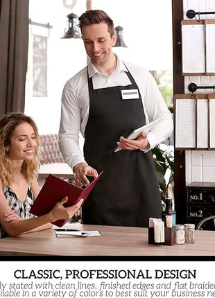 GREEN LIFESTYLE 12 Pack Bib Apron - Unisex Black Aprons, Machine Washable Aprons for Men and Women, Kitchen Cooking BBQ Bulk (Pack of 12, No Pockets, Black)