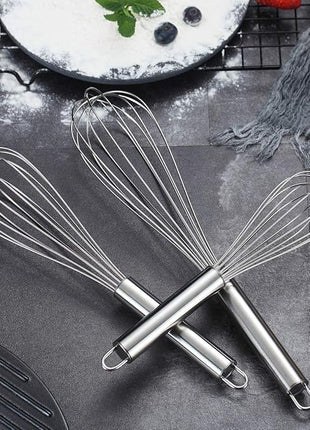 Berglander Whisk Set Pack of 3, Stainless Steel Whisks for Cooking 8",10",12", Wire Ballon Wisk (Silver)
