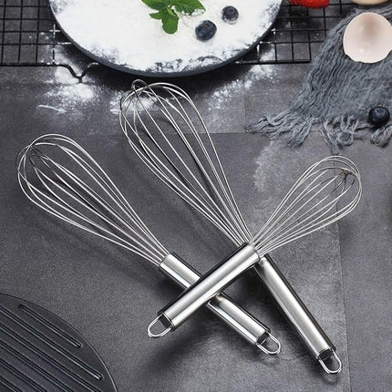 Berglander Whisk Set Pack of 3, Stainless Steel Whisks for Cooking 8",10",12", Wire Ballon Wisk (Silver)