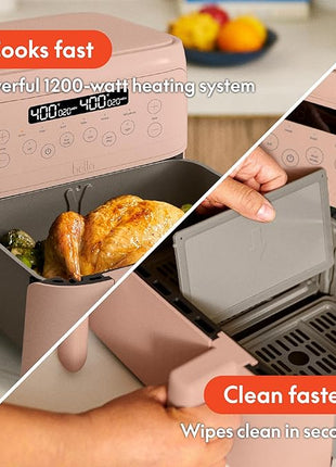bella 4 Qt TriZone Air Fryer, EverGood™ Ceramic Nonstick Coating, Dual Basket Design w Removable Divider, Digital Touchscreen Control w 6 Preset Cooking Options, 1200 Watt, 3lb Capacity, Blossom