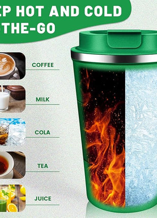 Insulated Coffee Tumblers with Flip Lid 12oz / 17oz, Stainless Steel Travel Coffee Mug Leak Proof, Vacuum Insulated Coffee Mug Reusable Cup, Keeps Cold and Hot for Coffee Tea