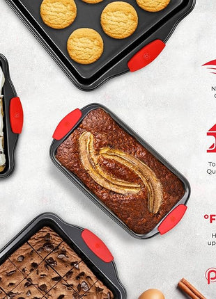 PERLLI Non-Stick 17-Piece Baking Pan Set, BPA-Free Carbon Steel Bakeware Set with Silicone Handles, Stackable Kitchen Oven Set, Cookie Sheet, Baking Tray, Baking Sheet Set, Utensils, Oven Safe (446°F)