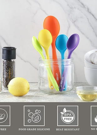 5PCS Silicone Serving Spoons Set, Vituer Heat Resistant Kitchen Spoons for Cooking, Mixing, Stirring and Serving, Dishwasher Safe (5 Pack, Multicolor)