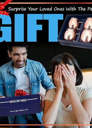 G GOODYGOODS Moscow Mule Mugs, Real Copper Plating, Stainless Steel inside Lining, Gift Set of 4 Handcrafted 18 Oz Copper Cups, 4 Unique Straws, Jigger, Ring Bottle Opener & Recipe Booklet!