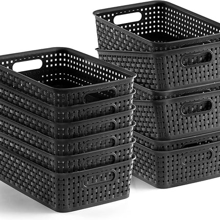 [ 12 Pack ] Plastic Storage Baskets, Small Pantry Organization and Storage Bins, Household Organizers for Laundry Room, Bathrooms, Kitchens, Cabinets, Countertop, Under Sink or Shelves, Black