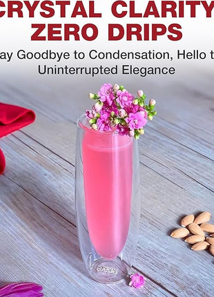 Eparé Double Wall Stemless Champagne Flutes Glass - Set of 2 Lightweight Mimosa and Prosecco Glasses for Bridal Shower, Bridesmaid Gift - Modern Stemless Champagne Glasses