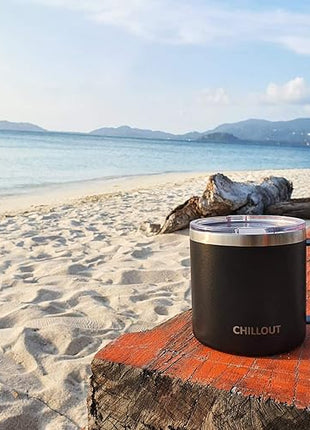 CHILLOUT LIFE Stainless Steel 16 oz Vacuum Insulated Coffee Mug with Handle and Lid, Large Thermal Camping Coffee Mug Cup with Durable Sliding Lid for Men & Women, Keeps your Beverages Hot &Cold