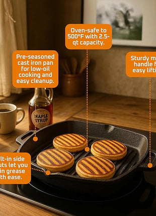 Bruntmor 13 Inch Cast Iron Pan Griddle - Pre-Seasoned Cast Iron Grill Pan for Stove Top and Outdoor Cooking - No Stick Grilling Pan with Ridges for Meats, Steaks and Vegetables - Induction Compatible