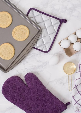 DII Basic Terry Collection 100% Cotton Quilted, Oven Mitt, Eggplant, 2 Piece