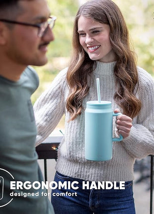 Simple Modern 50 oz Mug Tumbler with Handle and Straw Lid | Reusable Insulated Stainless Steel Large Travel Jug Water Bottle | Gifts for Women Men Him Her | Trek Collection | Almond Birch