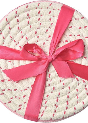 Kitchen Potholders Set Trivets Set 100% Pure Cotton Thread Weave Hot Pot Holders Set (Set of 3) Stylish Coasters, Hot Pads, Hot Mats, Spoon Rest For Cooking and Baking by Diameter 7 Inches (Pink)