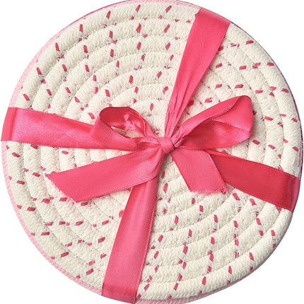 Kitchen Potholders Set Trivets Set 100% Pure Cotton Thread Weave Hot Pot Holders Set (Set of 3) Stylish Coasters, Hot Pads, Hot Mats, Spoon Rest For Cooking and Baking by Diameter 7 Inches (Pink)