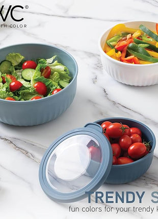 COOK WITH COLOR Prep Bowls with Lids- Wide and Deep Nesting Plastic Small Mixing Bowl Set with Lids, 8 Piece Set - Wide Bowls, Blue/Grey