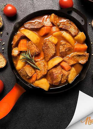 NutriChef 10 Inch Cast Iron Skillet with Lid - Pre-Seasoned Small Fry Pan with Side Drip Spout and Silicone Handle