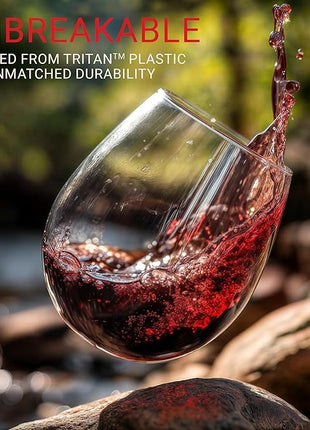Unbreakable Stemless Plastic Wine Glasses | Reusable | Shatterproof 100% Tritan Plastic | Dishwasher-Safe | BPA-free | Awesome for Indoor & Outdoor | 20 oz, Set of 4