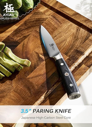 KYOKU 3.5" Paring Knife, Samurai Series Peeling Knife with Pakkawood Handle, Japanese High Carbon Steel Sharp Knife, Full Tang Small Kitchen Knife for Fruit Peeling & Slicing with Sheath and Case