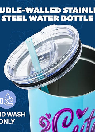 Silver Buffalo Disney Lilo and Stitch “2 Cute” Stainless Steel Tumbler with Handle, Fits in Standard Cup Holder, 40 Ounces