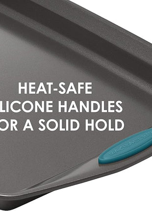 Rachael Ray Bakeware Nonstick Cookie Pan Set, 3-Piece, Gray with Marine Blue Grips