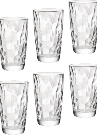 Bormioli Rocco Diamond Cooler Glasses, Clear, 16 oz, Set of 6