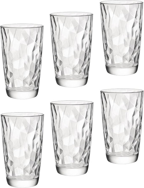 Bormioli Rocco Diamond Cooler Glasses, Clear, 16 oz, Set of 6