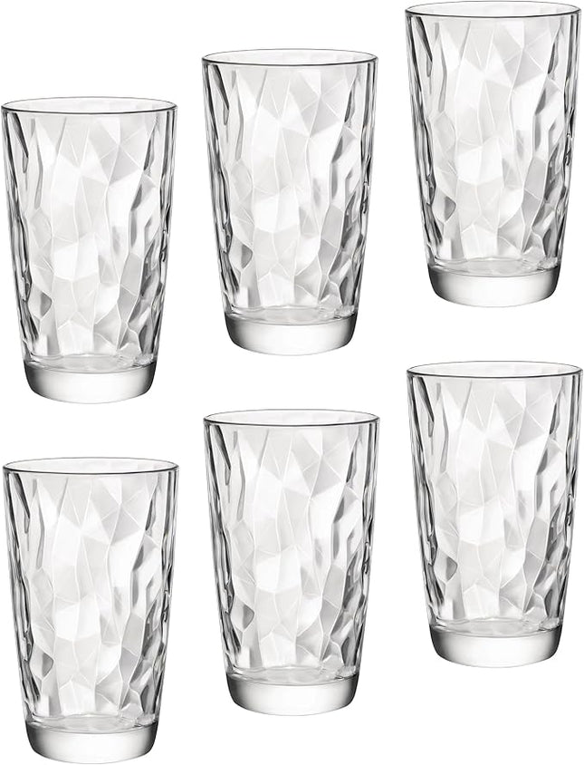 Bormioli Rocco Diamond Cooler Glasses, Clear, 16 oz, Set of 6
